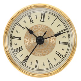 PATIKIL 2.8" 70mm Quartz Clock Insert, Round Quartz Movement Miniature Clock Mini Roman Numeral Clock Fit 61mm/3.1" Diameter Hole for Replacement Home, Gold Tone, Style 6