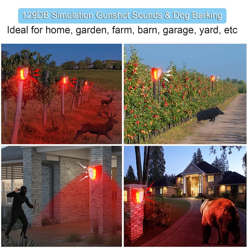 2 Pack Solar Security Alarm Lights, 129dB Gunshot Sounds &