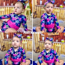 Aalizzwell Newborn Infant Baby Girls One Piece Long Sleeve Swimsuit Palm Leaves Bathing Suit Zip Up Swimwear Beach Wear 0-3 Months Summer