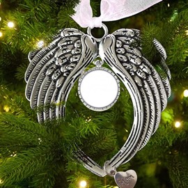 BTORER Remembrance Ornament Angel Wings Christmas Ornaments with Blank Photo Pendant, Christmas Tree Hanging Memorial Ornament Pendant Xmas Tree Hanging Decoration in Heaven Memorial Gift (Mom)