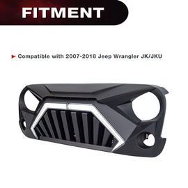 EOMD Front Grill Goliath Grille w/DRL Turn Signal Lights Compatible With 2007-2018 Jeep Wrangler JK/JKU, Matte Black
