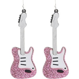 Electric Guitar Drop Dangle Earrings for Women – Rock n Roll – Country - Music Lovers Fashion Earrings (Pink, One Size)