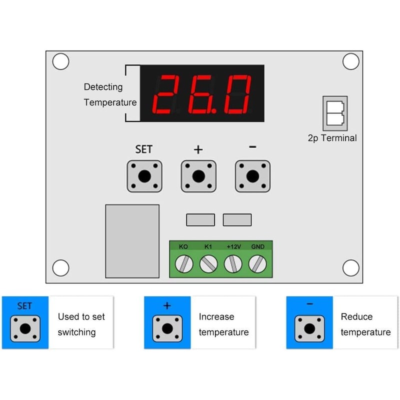GTIWUNG Pack of 2 W1209 DC-12 V Digital Mini Thermostat