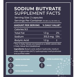 BodyBio Sodium Butyrate | Postbiotic Supplement | Vegetarian-Friendly | 60 Capsules