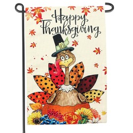 Thanksgiving Day Turkey Garden Flag 12x18 Inch Double Sided Happy Thanksgiving Pumpkins Turkey Fall Flag(A)