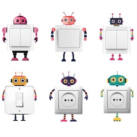 AHANDMAKER 6 Art Lustige Roboter Lichtschalter Aufkleber Bunte Cartoon Roboter Thema Wand Aufkleber Schalter Aufkleber Für Lichtschalter Outlets Ledge Schlafzimmer Klassenzimmer