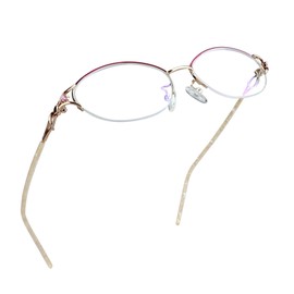 LifeArt anteojos de lectura semisin montura de aleación, anteojos con bloqueo de luz azul, antifatiga ocular, anteojos para juegos de computadora, anteojos de TV para mujeres y hombres, antirreflejos (rojo dorado, aumento 4.00)