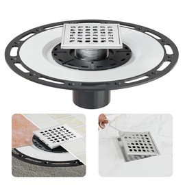 Neodrain 4 in Square Shower Drain Brushed 304 Stainless Steel, with Removable Drain Grate & Drain Key, ABS Bonding Flange Base for Low Profile Shower Pan, CUPC Certified