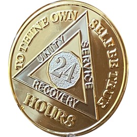 24 Hours AA Medallion Large 1.5 Inch Heavy Premium Bi-Plate Gold and Nickel Plated Sobriety Chip