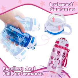 SUPPRUI Kids Water Bottles with Straw & Handle,600ml Toddler Drinks Bottle for School,Leakproof Children's Bottle BPA free Sport Bottle for Girls Boys (Blue - Dinosaur)