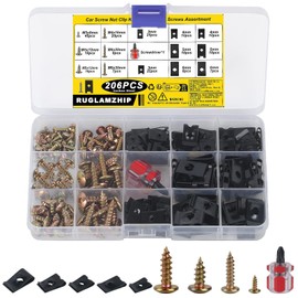 Pack of 205 Sheet Metal Nut Screw Nut Clip Kit, Including 100 Cross Head Tapping Screws, 105 U Type Sheet Metal Nuts, Car Body Screws, U Type Car Fender Clips, Body Clamps and Screws