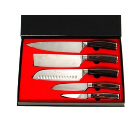 Damascus Chef Knife Set. Professional Japanese High Carbon Steel. 7Cr17mov Blade. Ergonomic comfort Woden Handle. 5 Pieces Set