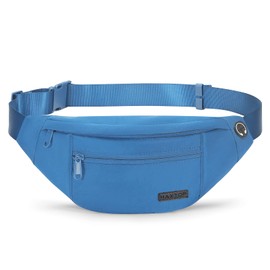 MAXTOP Blue Bumbag Waist Fanny Pack Running Belt for Women Men Unisex Bum Bag with Headphone Jack and 4-Zipper Pockets Adjustable Belt for Outdoors Workout Hiking Gifts for Women Men