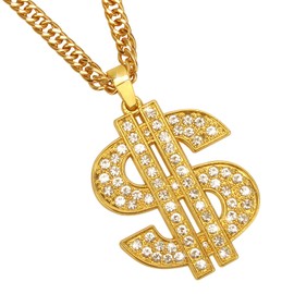 AHIER Gold Chain for Men with Dollar Sign Pendant Necklace, 18K Gold Plated Hip Hop Chain Necklace Pendant for Men, 30inch