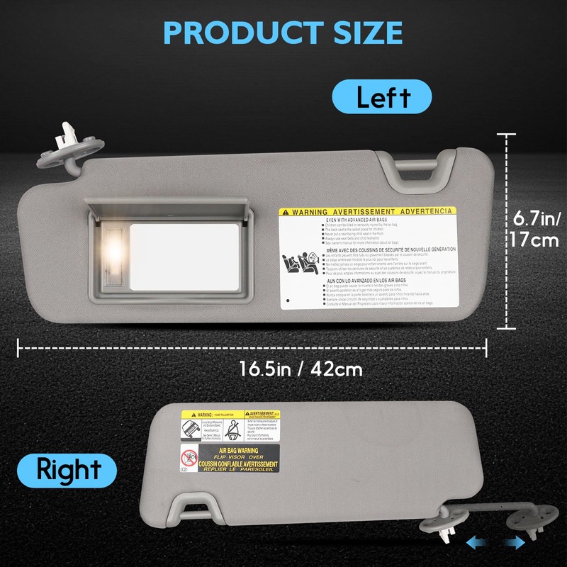 Sun Visor Driver & Passenger Side for 2014-2019 Toyota Highlander,