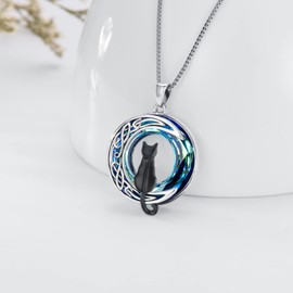 TOUPOP Black Cat Necklace 925 Sterling Silver Cat Jewelry Cat Lovers Gifts Black Cat on the Moon Necklace with Blue Circle Crystal Cat Lovers Celtic Jewelry Gifts for Women Christmas Birthday Mothers Day
