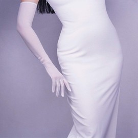 DooWay 20-inch Long Tulle Gloves Stretchy Lace Nylon Semi Sheer TECH Touchscreen Special Occasion Women Evening Gloves