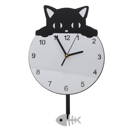 HOMSFOU Silent Wall Clock Wall Hanging Clock Round Cat Kitten Silent Clocks Decorative Wall Clock For Kids Room Bedroom Office Decor Black Wall Clock