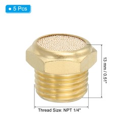 PATIKIL Brass Pneumatic Exhaust Muffler 1/4" NPT 5 Pcs Flat Sintered Air Breather Vent Filter Solenoid Valve Noise Reducer Fitting for Compressor Cylinders Oil Tanks Air Tools, Golden
