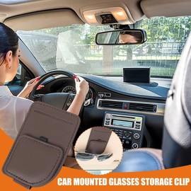 Glasses Clip Holder for Sun Visor | Sunglasses Clip for Car Visor | Auto Car Visor Pocket, Magnetic Leather Sunglasses Holder, Ticket Card Clip