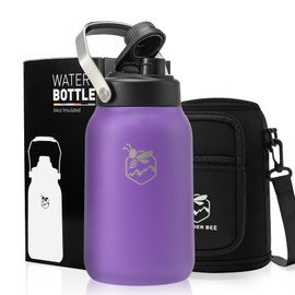 Boulder Bee Insulated Water Bottle | Half Gallon Water Jug with Handle | 64 oz Stainless Steel Thermos w Carrier Bag | Double Vacuum | for Hot & Cold Drinks | for Travel, Hiking & Camping