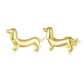 RUKYF Gold Plated Dachshund Stud Earrings for Women Weiner Dog Earrings for Pet Lovers Dachshund Gift for Women Dog Jewerly