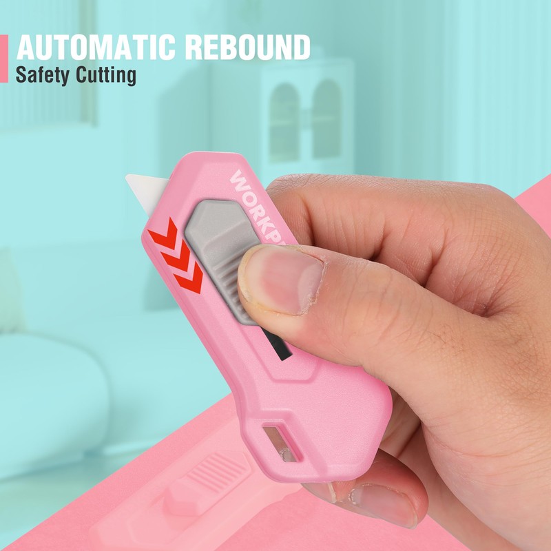 WORKPRO Ceramic Small Safety Box Cutter, Automatic Rebound Mini Letter