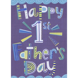 Designer Greetings Happy 1st: White, Green, Purple and Blue Letters on Purple 1st / First Father's Day Card for New Dad