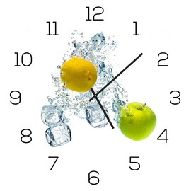 levandeo Glass Wall Clock 30 x 30 cm Glass Picture Kitchen Lemon Apple Fruit Ice Cube Decoration