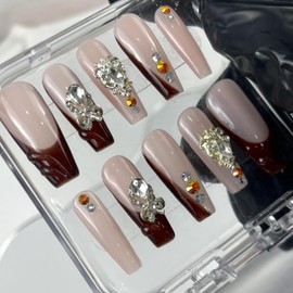 Mocha Luxe, Custom Press On Nails, Handmade Nails, Square Nails, Size M
