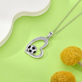 JERWLI Soccer Necklace 925 Sterling Sliver Sport Ball Pendant Necklace Soccer Gifts Jewelry for Women Sports Lover