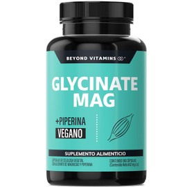 Glicinato de Magnesio Quelado | 20-100% mayor aporte de Magnesio por porción | Fortalecido con Piperina al 95% para mejor biodisponibilidad | 2400mg Glycinate Magnesium Beyond Vitamins | Suplemento Alimenticio Vegano - Ingredientes NON GMO (180 Cápsulas)