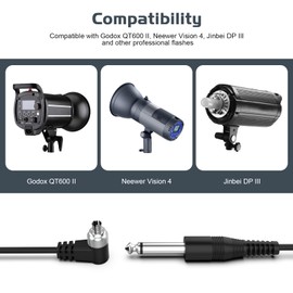 6.35mm to PC Sync Flash Trigger Cable, 1/4" Mono to Screw Lock PC Sync Cord Compatible with Studio Strobe Lights Godox QT600 II, Neewer Vision 4, Jinbei DP III, Flash Triggers, DSLR Cameras