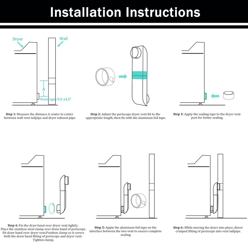 4" Periscope Dryer Vent, Adjustable Distance from 9.5"-14.5", Tight Space