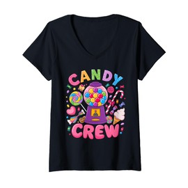 Womens Candy Crew Candy Land Decorations Sweetie Candy Squad Funny V-Neck T-Shirt