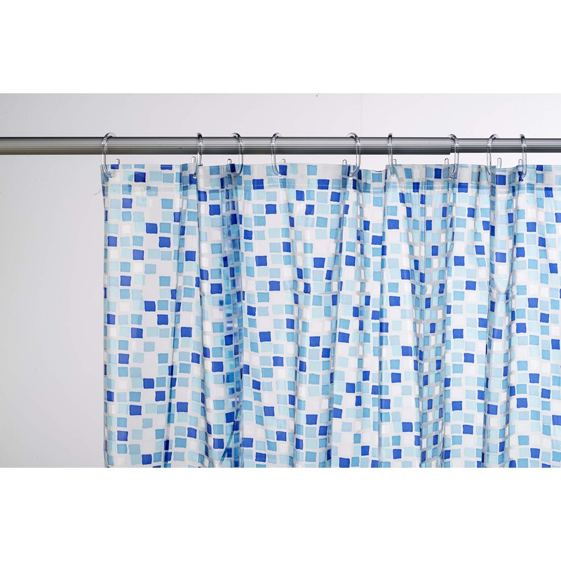 Croydex AE543424 Mosaic PVC Shower Curtain, Blue, 1800 x 1800mm