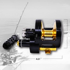 Fiblink Trolling Fishing Reel Boat Fishing Conventional Fishing Reel Aluminum Alloy Body Large Line Capacity Double Brake 55 LBs Max Drag (10000(Right Handed)-Black&Gold)
