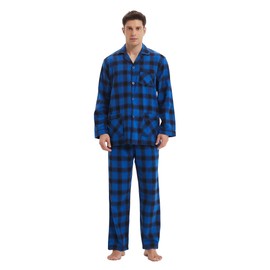 kolipajam Men's 100% Cotton Flannel Pajama Set Yarn Dyed Cozy Bottom with Pockets Drawstring waistband Winter PJs for Men