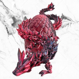 3D Printed Dragon, Full Articulated Dragon Crystal Dragon with Dragon Egg, Dragon Toys, 3D Printed Toys 22cm Oscillatory Joint Dragon Fun Stress-Reliever Decoration Desk Toys(Black Red