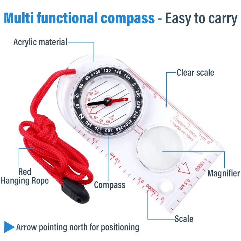 QIBZI Compasses, 2 Pieces Scale Compass, Outdoor Compass, Kids Compass,