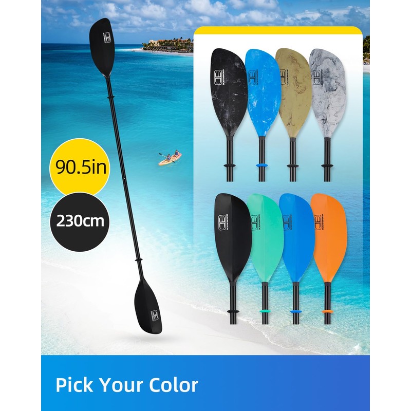 OCEANBROAD Kayak Paddle 90.5in/230cm Alloy Shaft 2-Piece Floatable Kayak Oar