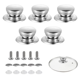 Pack of 5 Stainless Steel Pot Lid Handles, Universal Pot Lid Knobs with Screws, Heat Resistant Pot Handles Replacement for Pans, Cookware, Pot Lid Button, Replacement Handle for Pot Lid Handle