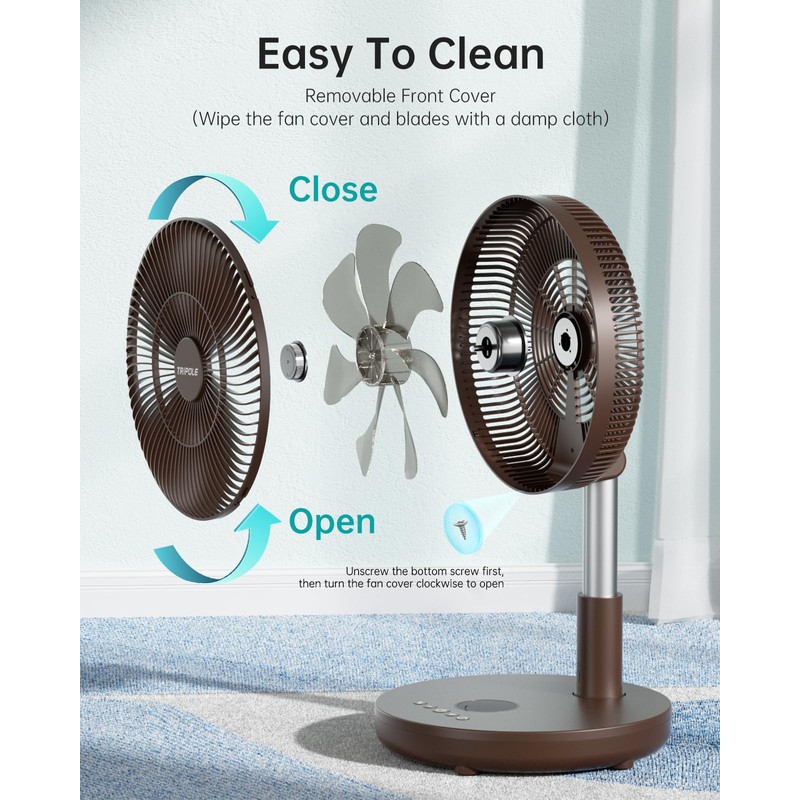 TriPole Foldable Standing Fan 12" Portable Rechargeable Battery Pedestal Fan