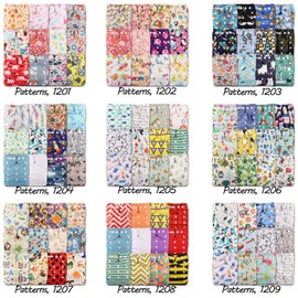 Littles & Bloomz, Reusable Pocket Cloth Nappy, Fastener: Popper, Set of 12, Patterns 1209, Without Insert
