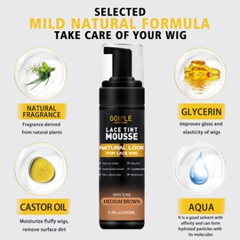 Lace Tint Melting Hair Mousse, 6.8 fl oz Lace Tint Mousse for Women Hair Wig Lace Wigs Toupees and Hairpieces Natural Finishing Lace Color, Lace Tint Mousse for Wigs Melts Lace Foam Tint(Medium Brown)