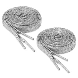 4 Glitter Shoelaces, 9 mm Wide, 2 Pairs 120 cm Long Sparkly Flat Shoelaces and Shiny Metallic Silver Shoelaces for Trainers, Skate Boots, Sports Shoes, Glitter Shoelaces, Metallic silver