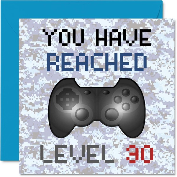 Stuff4 30th Gamer Birthday Card - You Have Reached Level 30 - Mens Birthday Cards, Adult Thirtieth Birthday Greeting Cards, Video Game Gaming Daughter Son Brother Friend 5.7 x 5.7 Inch