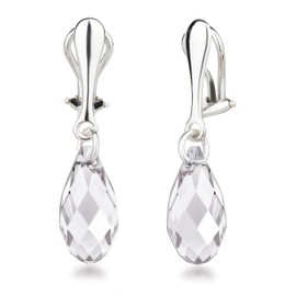 Schöner-SD Clip On Earrings 925 Silver Earrings Clip with 17 mm Crystal Briolette, Sterling Silver, Crystal