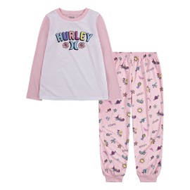 Hurley Girls' Pajama Set, Soft Pink/White, 6