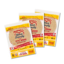 Joseph's Heart-Friendly Pita Bread, 3g Net Carbs Per Serving, 3-Pack (5 Per Pack, 15 Pitas Total), Fresh Baked